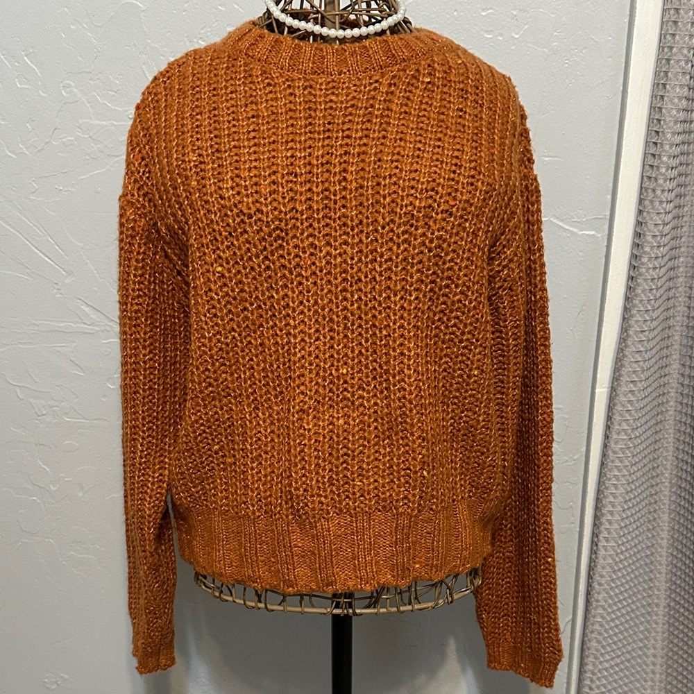 Ana Cozy Dark Orange Knit Sweater, with Scoop Neck. Size Small